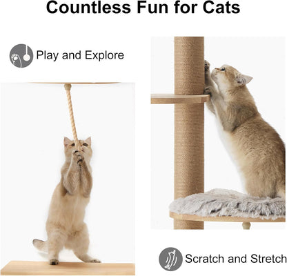 Krabpaal – Kattenboom – Kattenhuis – Kattenklimrek – Krabmat – Wandmontage – 188 cm Hoog – Natuurlijk Massief Rubberhout Met Jute Sisaltouw