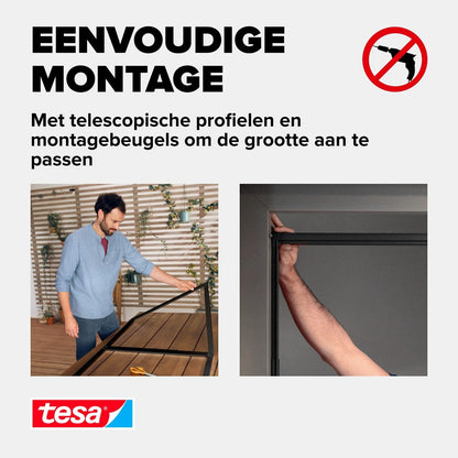 tesa Insect Stop vouwdeur - opvouwbaar aluminium frame met vliegengaas voor deuren - met verstelbaar telescopisch frame - antraciet - 80 cm x 170 cm tot 100 x cm x 220 cm