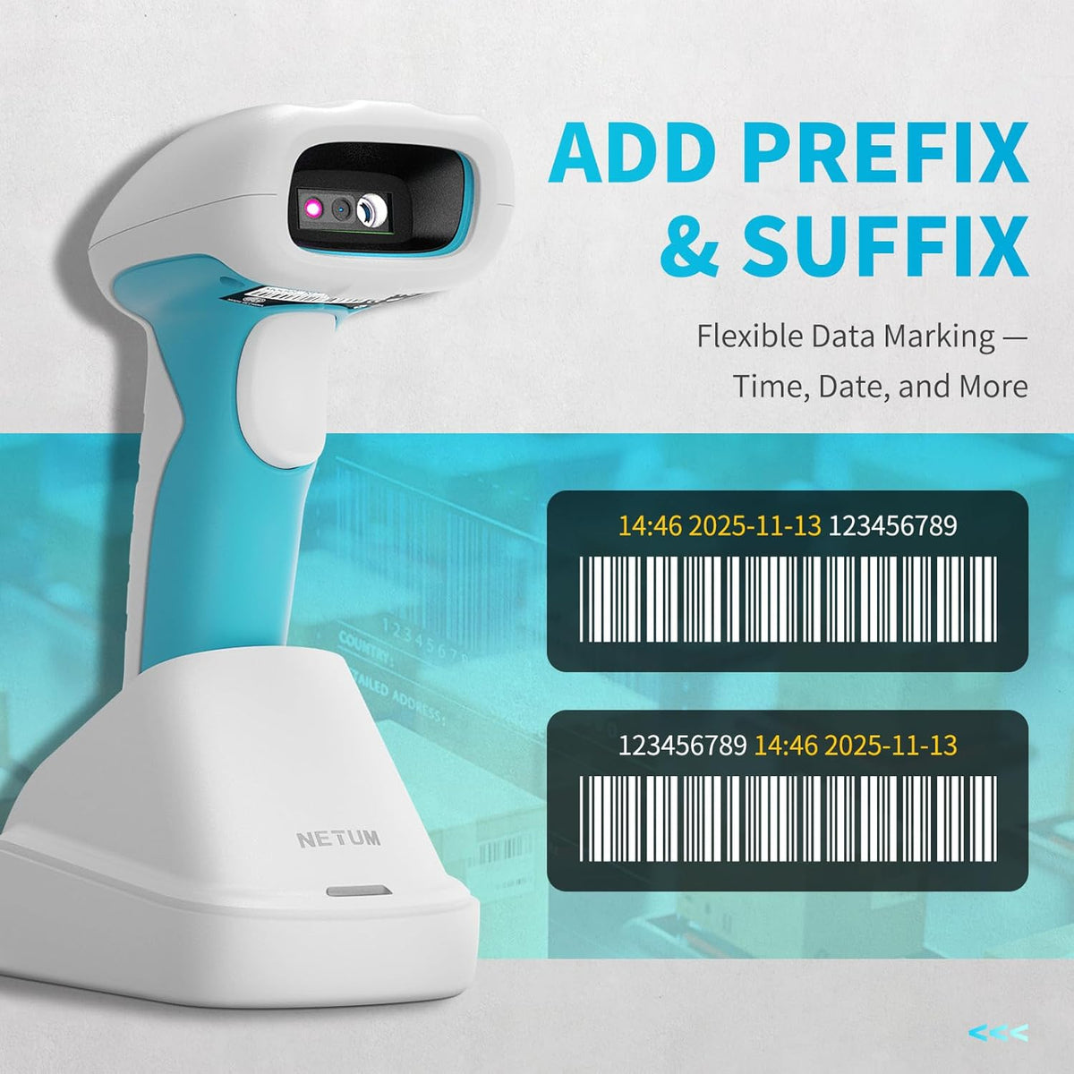 NETUM RD-1962 Blauw-Witte Antimicrobiële Draadloze 1D 2D Barcodescanner 1280×800 CMOS-Sensor 2.4G + Bluetooth IP67 (Wit- RD1962)