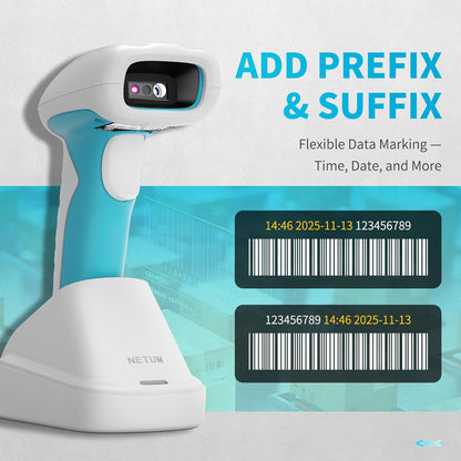 NETUM RD-1962 Blauw-Witte Antimicrobiële Draadloze 1D 2D Barcodescanner 1280×800 CMOS-Sensor 2.4G + Bluetooth IP67 (Wit- RD1962)