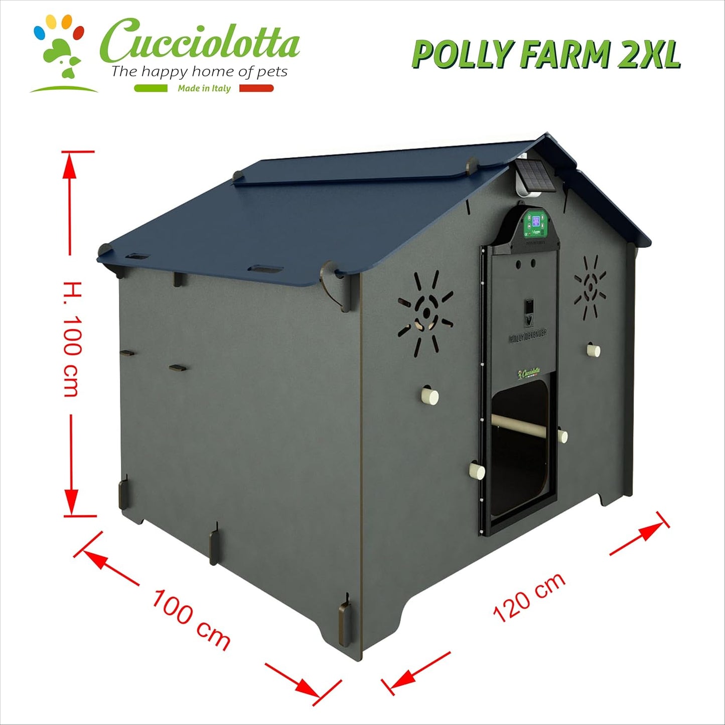 Chicken coop for 12 laying hens with 4 perches, 2 raised nests, POLLY FARM 2XL made of HPL laminate, roundworm-proof, red - QUORE