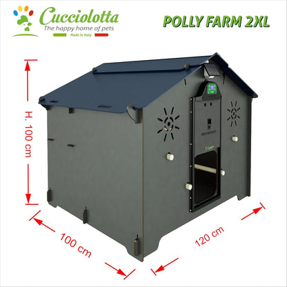 Chicken coop for 12 laying hens with 4 perches, 2 raised nests, POLLY FARM 2XL made of HPL laminate, roundworm-proof, red - QUORE