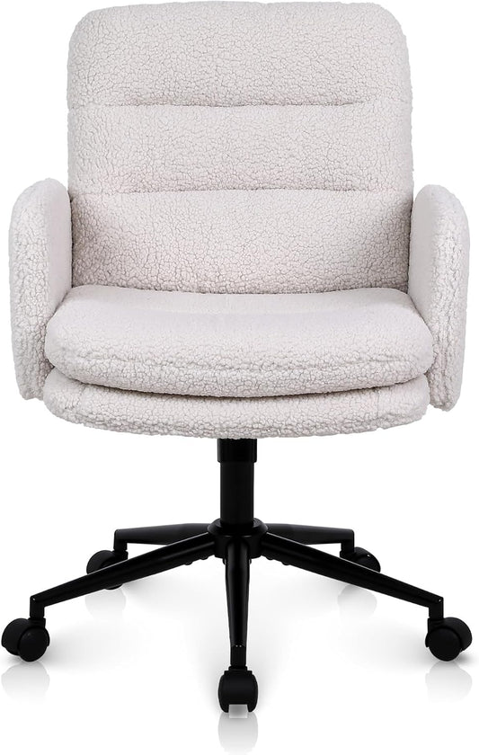 Youhauchair Office Chair, Imitation Cashmere Office Chair, Comfortable Makeup Chair with Adjustable Height, Ergonomic Chair Office Chairs for Home and Bedroom, Cream - QUORE