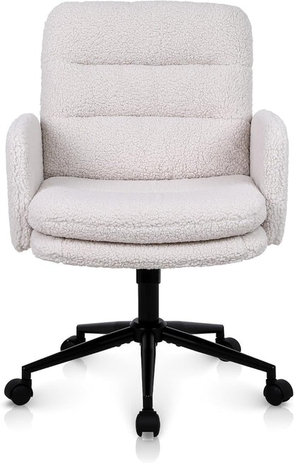 Youhauchair Bureaustoel, Imitatie Kasjmier Office Chair, Comfortabele Make-up Stoel met Verstelbare Hoogte, Ergonomic Chair Bureaustoelen voor Thuis en Slaapkamer, Creme