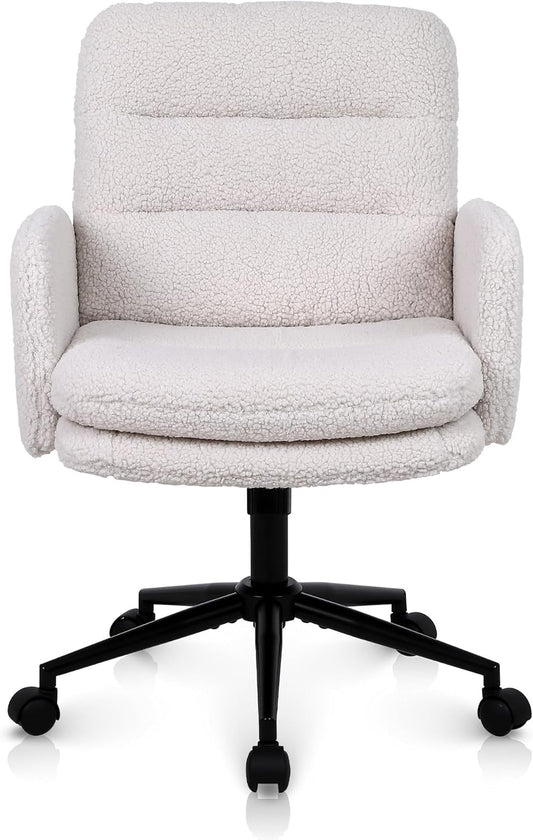 Youhauchair Bureaustoel, Imitatie Kasjmier Office Chair, Comfortabele Make-up Stoel met Verstelbare Hoogte, Ergonomic Chair Bureaustoelen voor Thuis en Slaapkamer, Creme