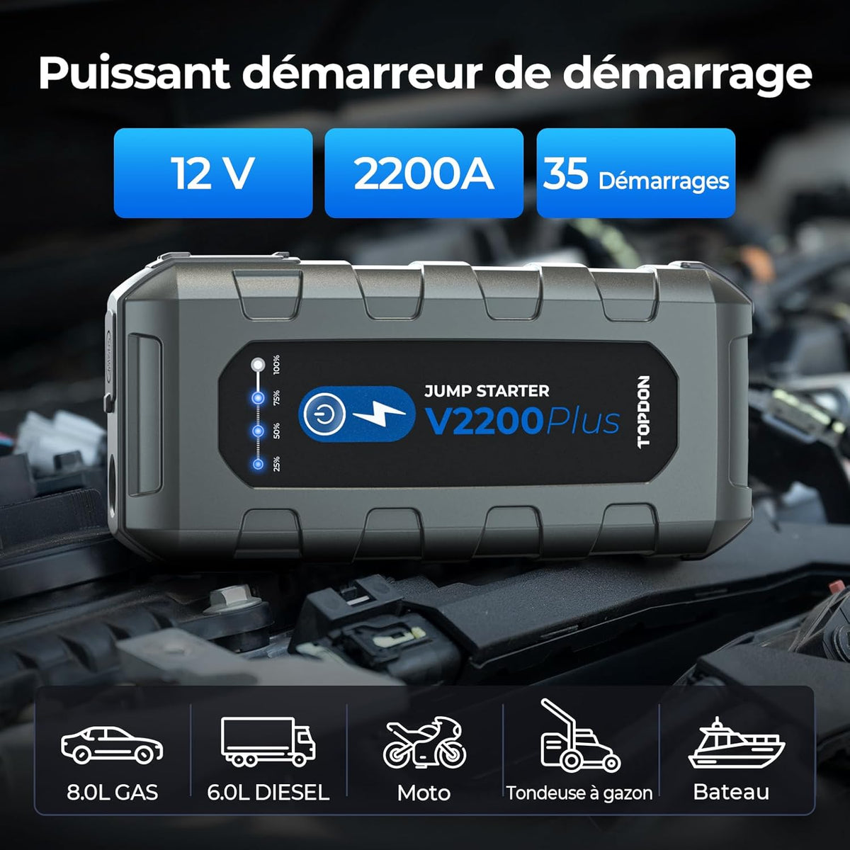 2-in-1 Auto Starthulp – Jumpstarter – Startbooster – Accutester – Powerbank – 2200A Piekstroom – Geschikt voor 12V Voertuigen tot 8L Benzine/6L Diesel