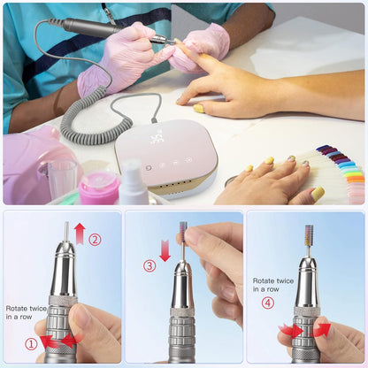 Madenia Touchpro Elektrische Nagelboor 35000 RPM, Professionele Elektrische Nagelvijlen Set voor Gelnagels en Acrylnagels, met HD Digitaal Display, Stil, Trillingsarm (Licht Roze)