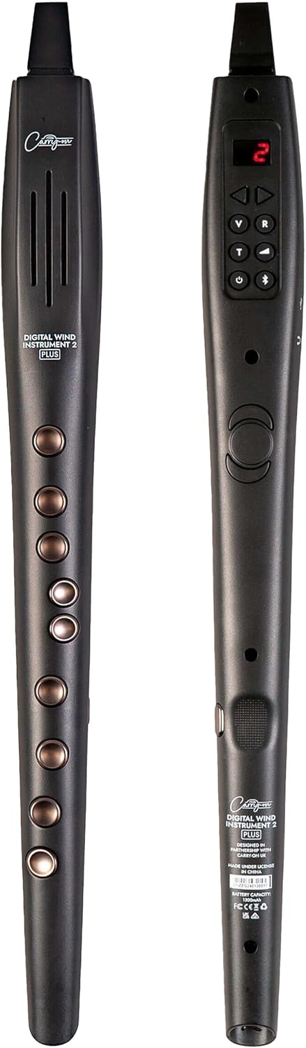 Carry-on Digitaal blaasinstrument 2 Plus- 20 stemmen, ingebouwde USB oplaadbare batterij, hoofdtelefoonuitgang voor stille oefening, Midi over Bluetooth digitale recorder, zwart