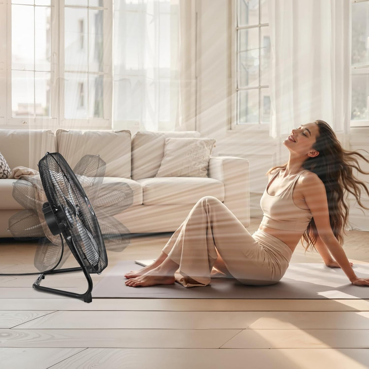 VEVOR Vloerventilator, 3 snelheden, industriële ventilator van robuust metaal, 508 mm, 360 graden helling, windsnelheid 6,5 m/s, voor thuis, garage, winkel, slaapkamer, 2 stuks