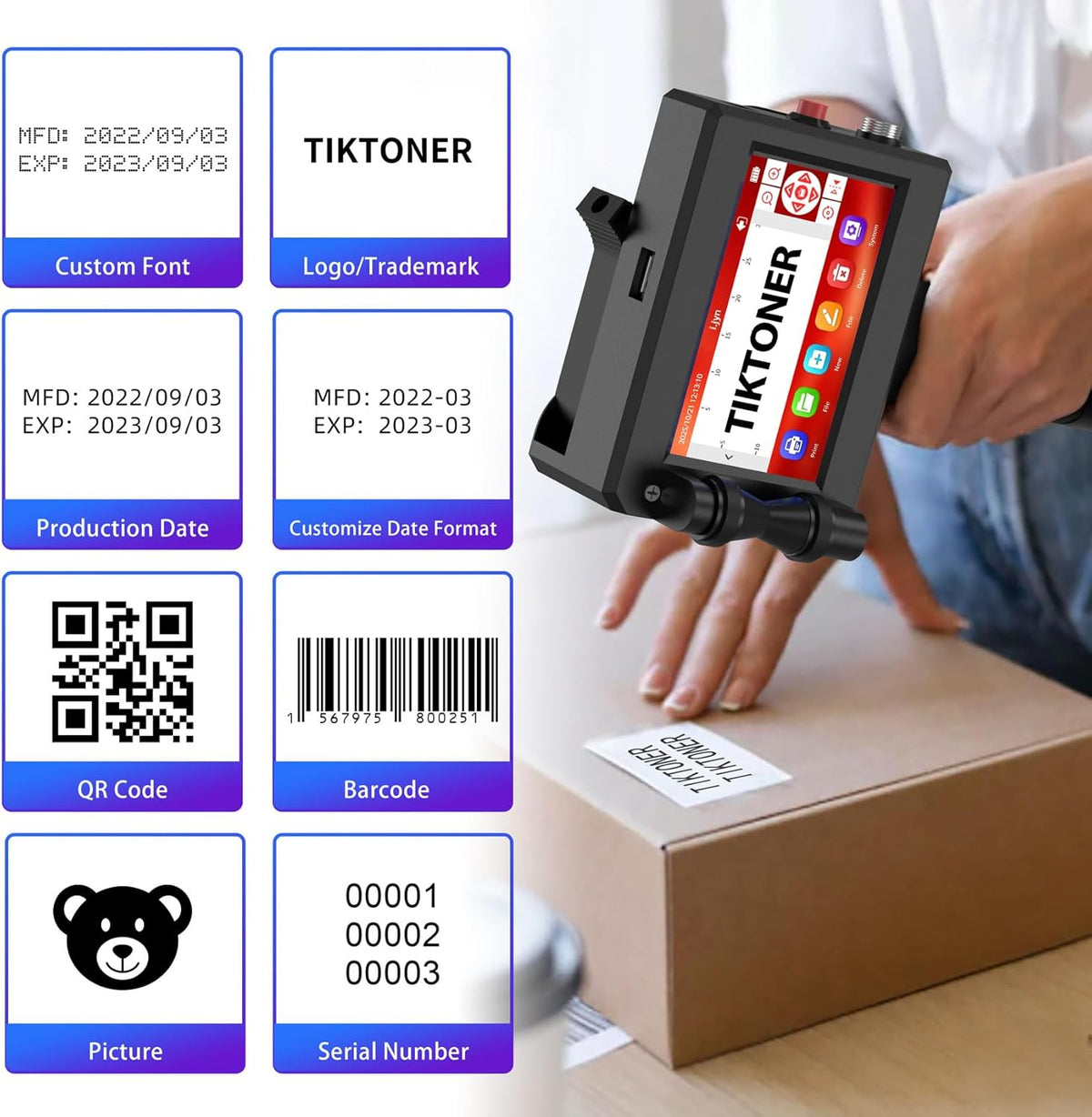 127T2 Draagbare Handheld Inkjet Printer 1 inch Handheld Printer 4.3 Inch LED Scherm Sneldrogende Inktcartridge voor QR Code Datum Logo Label Barcode Batchnummer