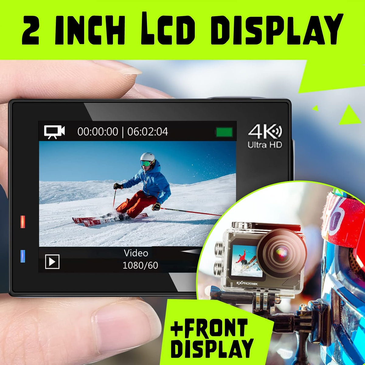 E-A-F Action Cam, 4K 30fps Ultra HD, 40m 100ft waterdichte onderwatercamera, wifi, 170° ultragroothoek, afstandsbediening, 2 accu's en helmaccessoire-kit
