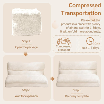 MAXYOYO Bean Bag Bed Folding Sofa Bed Mattress for Adults, Extra Thick 6 Way Floor Sofa for Bedroom Living Room, Beige, 75x240cm