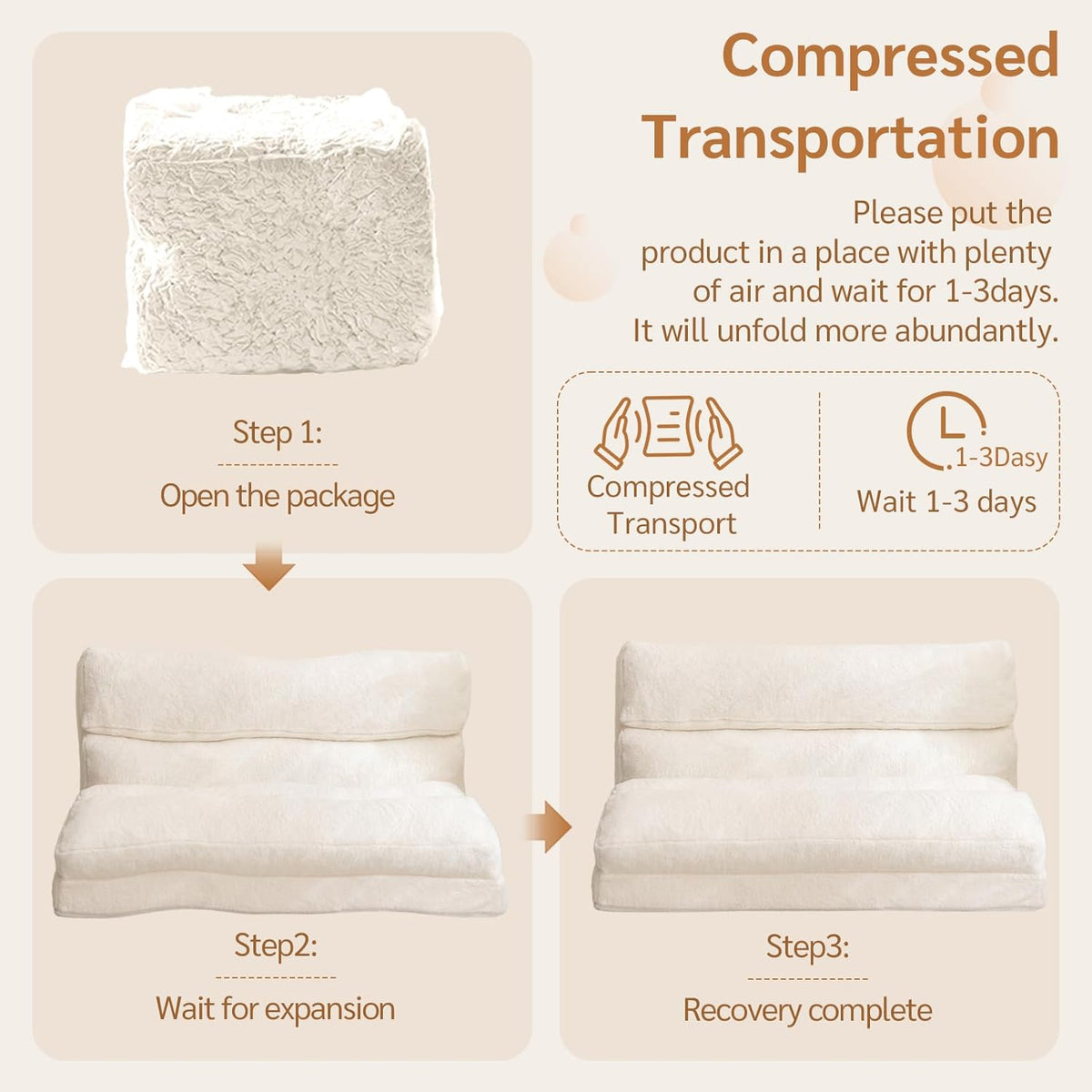 MAXYOYO Bean Bag Bed, Folding Sofa Bed, Floor Mattress for Adults, Extra Thick 6-Way Folding Floor Sofa, Floor Sofa for Bedroom and Living Room, Beige, 100 x 240 cm