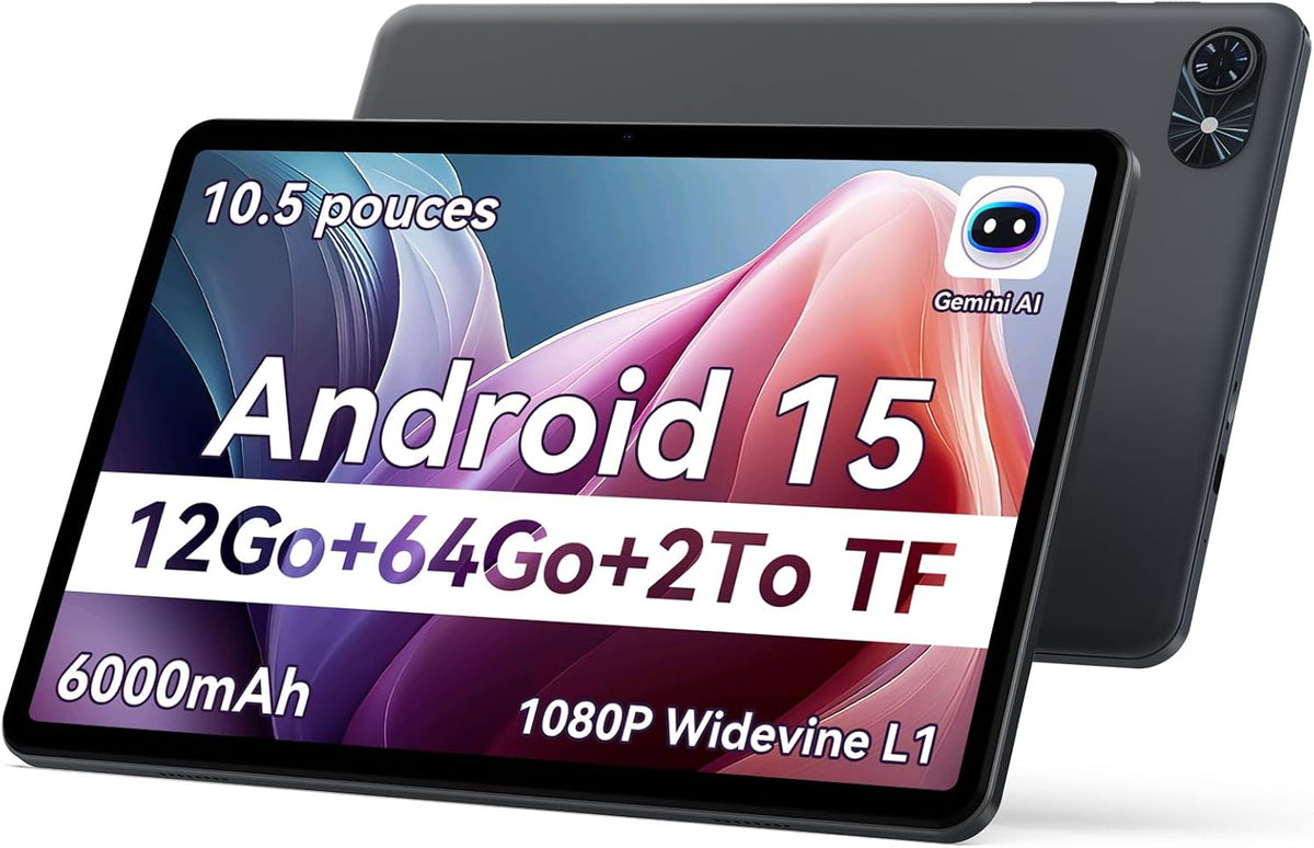 T80 Android 15 tablet met toetsenbord, 18 GB RAM + 128 GB ROM (2 TB TF), tablet 10 inch, 6000 mAh, 5 MP + 2 MP, Gemini AI, 5G WiFi, GPS, Face ID, 3,5 mm Jack Port