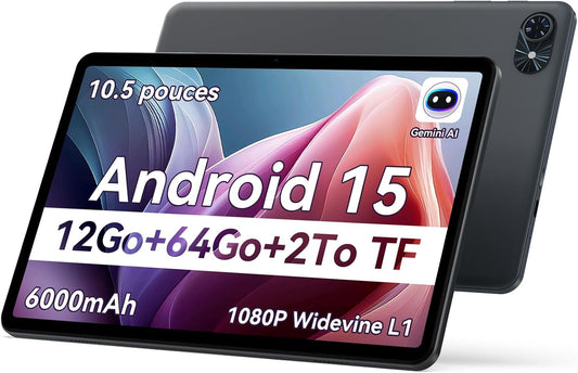 T80 Android 15 tablet met toetsenbord, 18 GB RAM + 128 GB ROM (2 TB TF), tablet 10 inch, 6000 mAh, 5 MP + 2 MP, Gemini AI, 5G WiFi, GPS, Face ID, 3,5 mm Jack Port