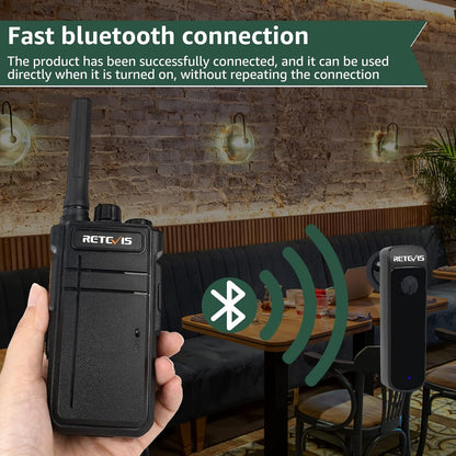 Retevis RB637 Bluetooth-walkie-talkie, bidirectionele radio met draadloze Bluetooth-hoofdtelefoon, type-C 2000mAh, VOX, zaklamp, draadloos exemplaar, PMR-walkie-talkie voor restaurant (zwart, 2 stuks)