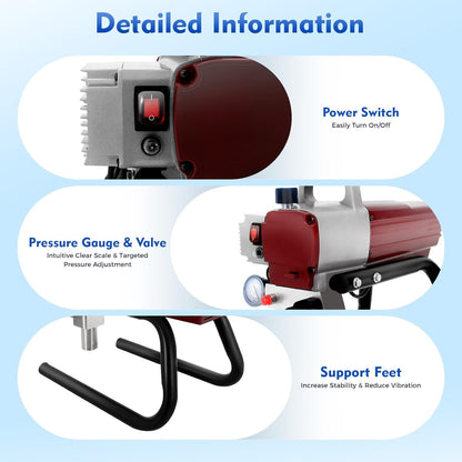 Airless Paint Spray System, Wall Paint, 1800 W, 1.8 L/Min, Airless Paint Sprayer, Paint Spray System with Pressure Gauge, 25 Mpa Paint Sprayer, Paint Spray Gun, 10 m Hose Length - QUORE