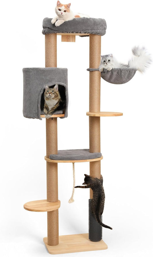 Krabpaal XXL – Kattentoren – Kattenmeubel – Krabmeubel – Kattenboom – Wandmontage – Massief Hout – 188 cm Hoog