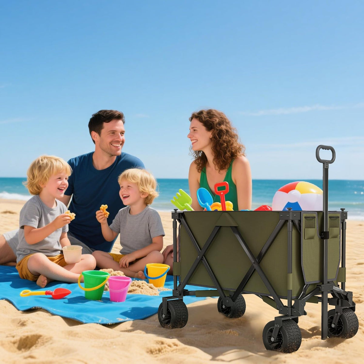 Outsunny Handcart Folding Handcart with Adjustable Handle, Pockets, Green - QUORE