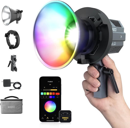 COLBOR CL60R RGB COB Video Light 65 W 2700 K-6500 K LED continu licht TLCT97+ CRI97+ 13 lichteffecten met app-besturing Bowens Mount voor fotografie, videolicht-RGB-led-lamp
