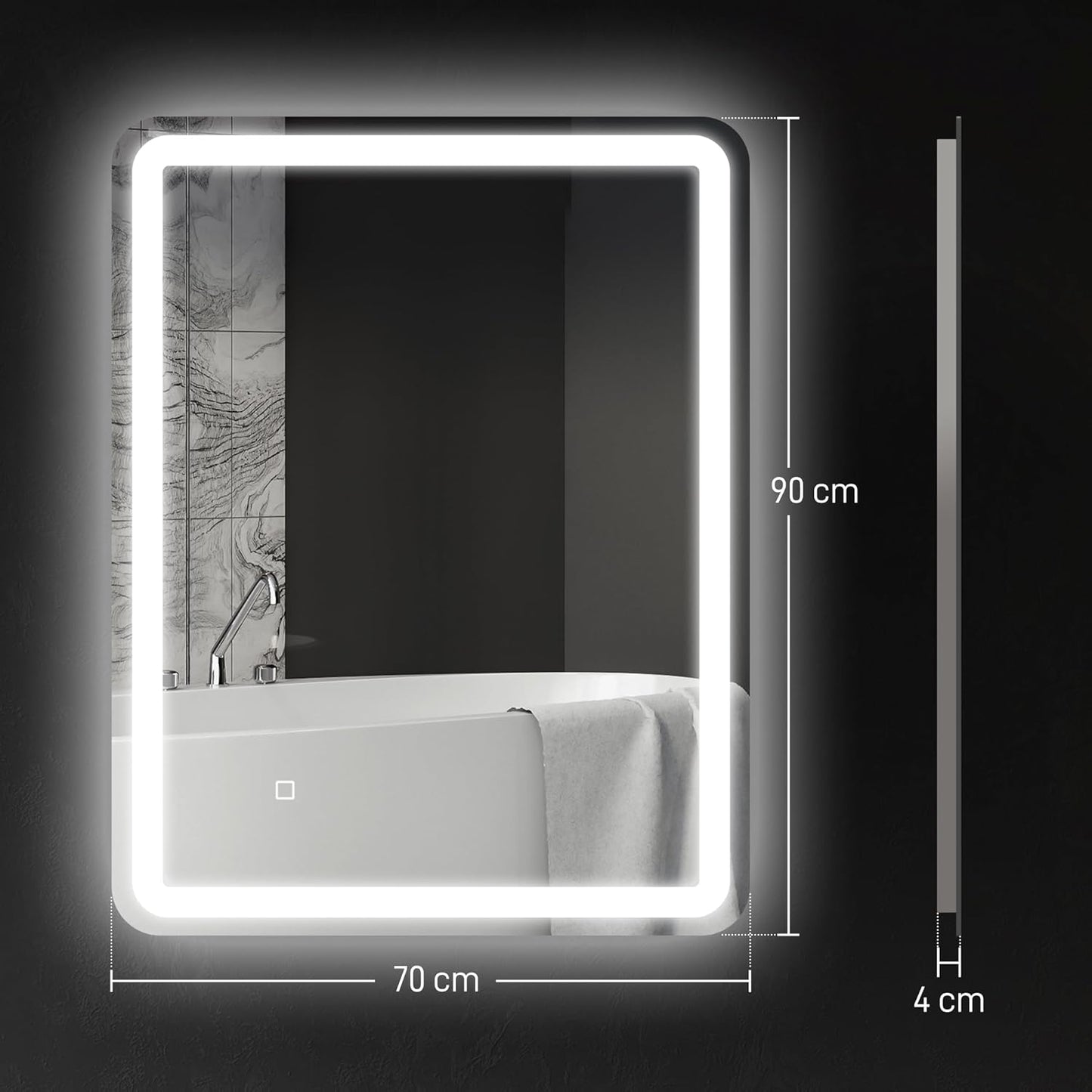 Badkamerspiegel – Wandspiegel – LED Spiegel – Verlichte Spiegel – Touch Spiegel – 70 x 90 cm – Anti-Condens – Geheugenfunctie