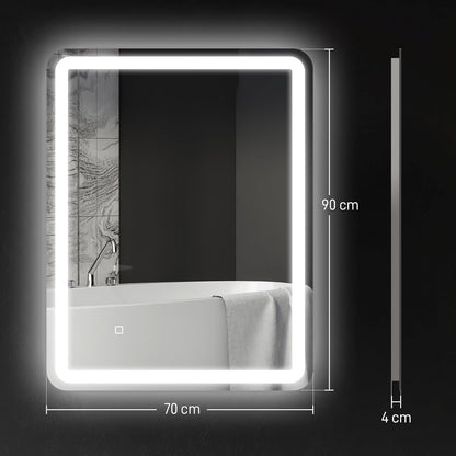 Badkamerspiegel – Wandspiegel – LED Spiegel – Verlichte Spiegel – Touch Spiegel – 70 x 90 cm – Anti-Condens – Geheugenfunctie