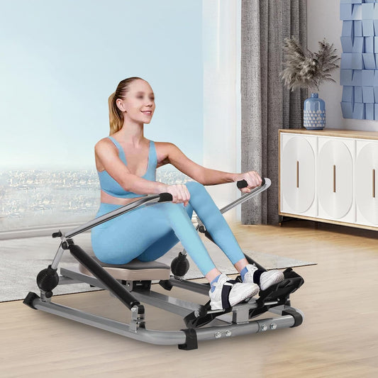 Rowing Machine for Home Collapsible Hydraulic Adjustable with Soft Seat LCD Display and Long Rail for Cardio Exercises and Fitness at Home Load up to 55 kg - QUORE