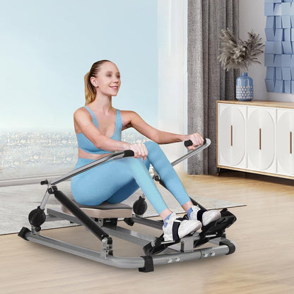 LCD Rowing Machine, Rowing Machine, Foldable Fitness Cardio, Up to 120 kg, Abdominal Trainer, Training Device, Hydraulic Cardio Exercises, Fully Movable, Soft Fit - QUORE