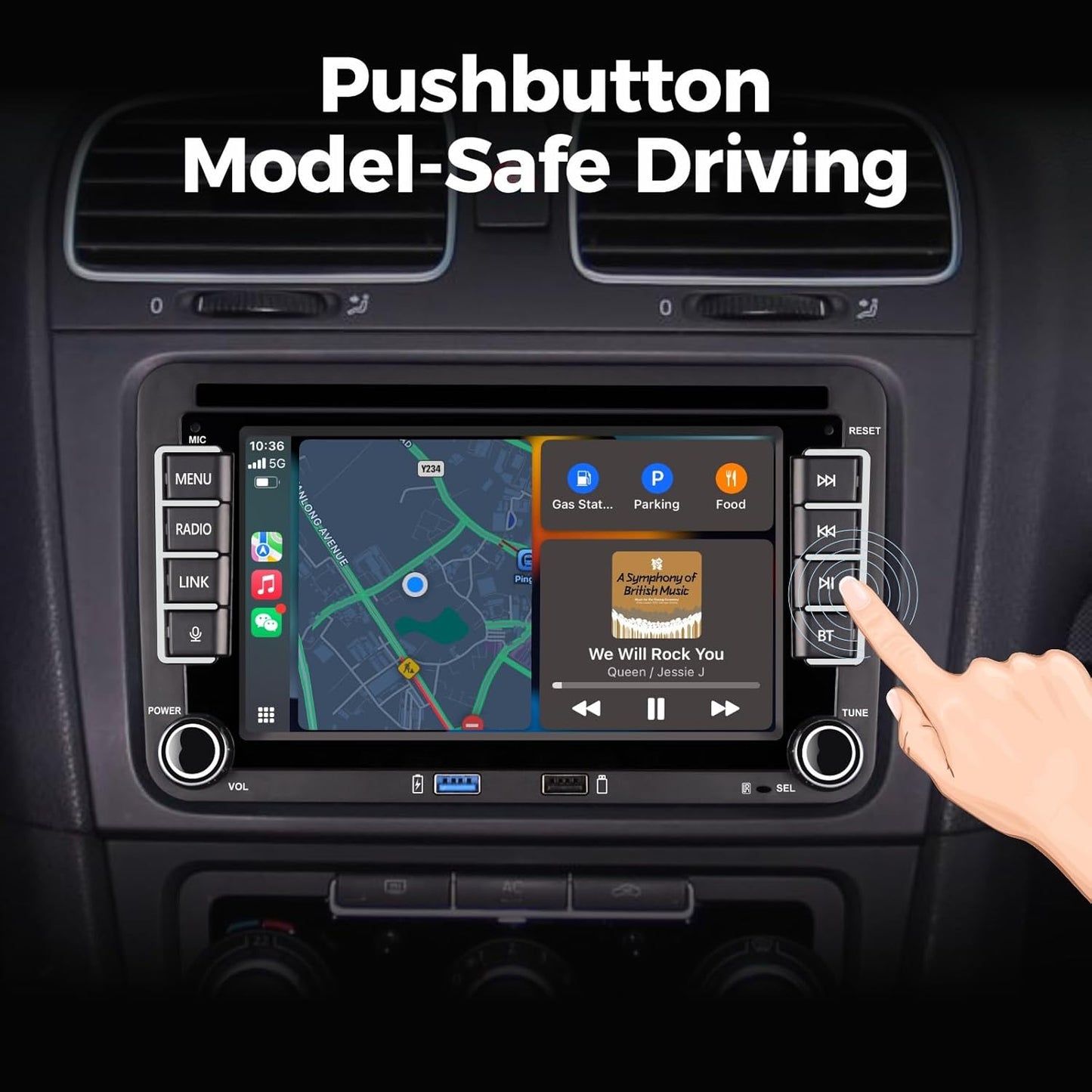 Autoradio, plug en play, compatibel met VW Golf 5 6 Passat Polo rcd330 met draadloze CarPlay Android Auto Bluetooth Radio (DSP-sound)