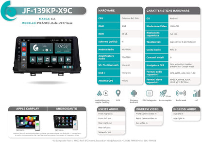 Android autoradio JF-039KR-X7C-1 compatibel met Kia Rio/Stonic | CarPlay en Android Auto | GPS | DAB+ | 9 inch HD | Made in Italy