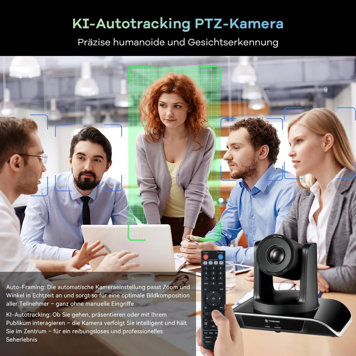 TONGVEO All-in-1 conferentiekamercamera en bluetooth-microfooncombinatie, 1080p 60 fps, 3 x optische zoom, USB 3.0 HDMI, PTZ-camera en handsfree-installatie voor conferenties met microfoons