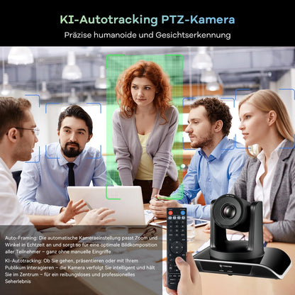 TONGVEO All-in-1 conferentiekamercamera en bluetooth-microfooncombinatie, 1080p 60 fps, 3 x optische zoom, USB 3.0 HDMI, PTZ-camera en handsfree-installatie voor conferenties met microfoons