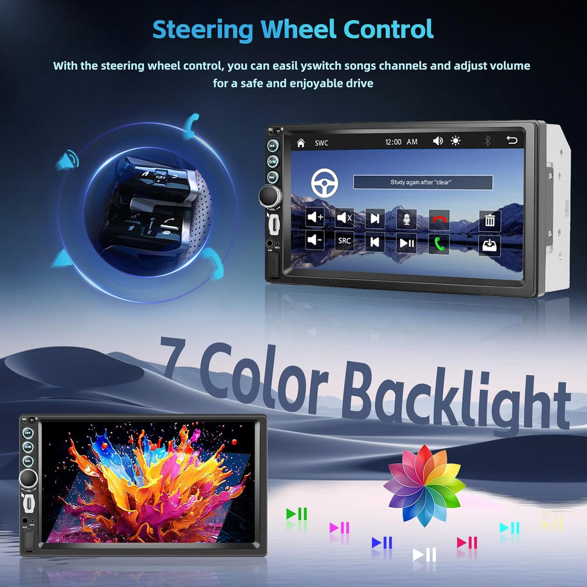 Hikity Autoradio 2 Din met 7 inch IPS-touchscreen, 2-DIN-radio met draadloze Carplay Android Auto online videoweergave video-uitgang FM-radio Bluetooth SWC CAM + MIC