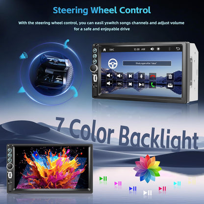 Hikity Autoradio 2 Din met 7 inch IPS-touchscreen, 2-DIN-radio met draadloze Carplay Android Auto online videoweergave video-uitgang FM-radio Bluetooth SWC CAM + MIC