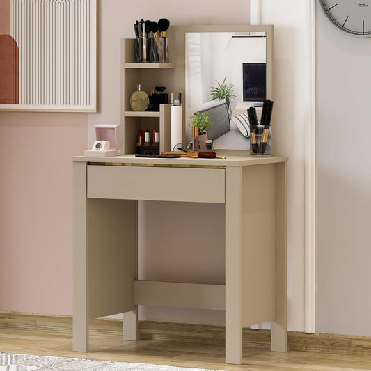 Make-uptafel – Kaptafel – Make-upmeubel – Schminktafel – Opbergmeubel – Compacte Afmetingen 72x40x124 cm – Onderhoudsvriendelijk Melamine Oppervlak (Beige)