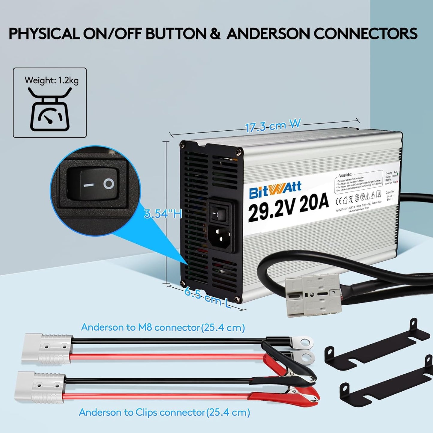 LiFePO4 Acculader – Batterijlader – Lithium Acculader – 24V Lader – 20A Oplader – Intelligente Tweefasige Lading – Aluminium Behuizing Met Ventilatorsysteem