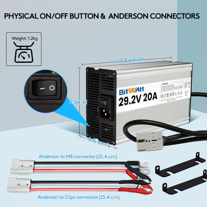 LiFePO4 Acculader – Batterijlader – Lithium Acculader – 24V Lader – 20A Oplader – Intelligente Tweefasige Lading – Aluminium Behuizing Met Ventilatorsysteem