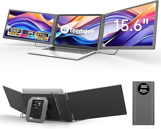 Draagbare Monitor – Extra Scherm – Laptop Expansie – LCD Display – 15,6 Inch Triple Variant – 10.000mAh Powerbank – Full HD IPS Scherm