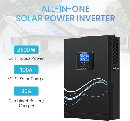 NOVOPAL® 3500 W Hybride omvormer 24 V DC naar 220 V/230 V AC Off Grid Pure Sinus Solar Converter met 100 A MPPT laadregelaar PV maximaal 120-450 V DC werk met 24 V lood