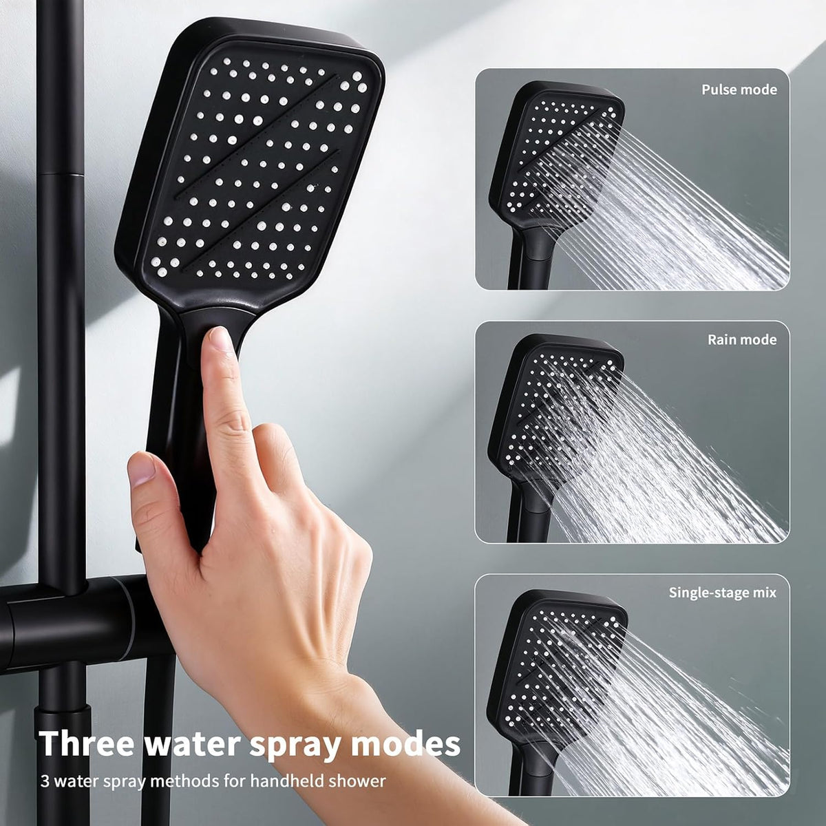 Douchepakket – Regendouche – Thermostaatkraan – Handdouche – Douchecombinatie – Zwart Design – Glazen Plank 40x10 cm – 38°C Veiligheidsstop