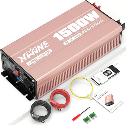 XWJNE Omvormer, 12 V, 220 V/230 V, zuivere sinusgolf, 1500 W, spanningsomvormer met AC-aansluiting, USB-A en USB-C, lcd-display, 5 m afstandsbediening, voor camper, vrachtwagen, huis en noodgevallen