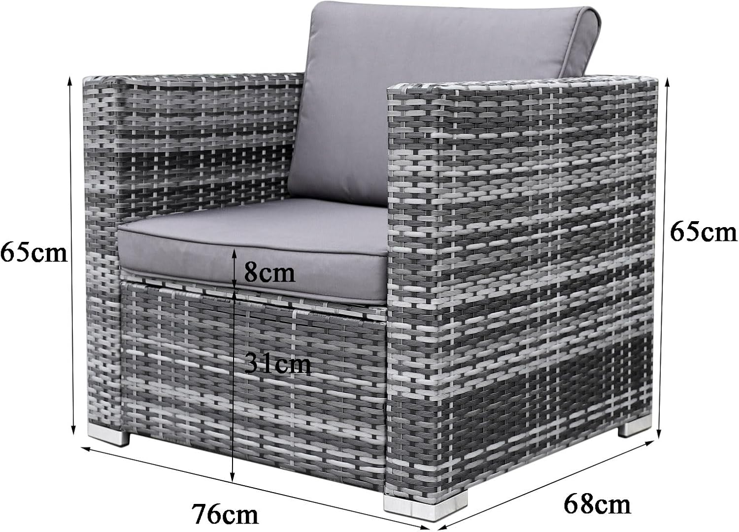 Garden Furniture Lounge Set for 1-7 People, Many Models Including Cushions, Stool, Table with Glass, Outdoor Lounge Furniture, Seating Group, Garnish, Classic Dark Grey (F:1 Armchair) - QUORE