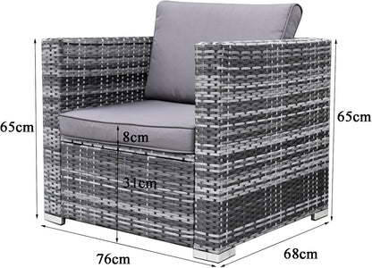 Garden Furniture Lounge Set for 1-7 People, Many Models Including Cushions, Stool, Table with Glass, Outdoor Lounge Furniture, Seating Group, Garnish, Classic Dark Grey (F:1 Armchair) - QUORE