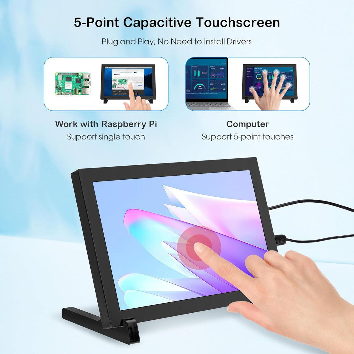 8 Inch Touchscreen Monitor – Mini Monitor – HDMI Monitor – IPS Display – Raspberry Pi Scherm – 1280 x 800 HD – Capacitief 5-Punts Touchscreen