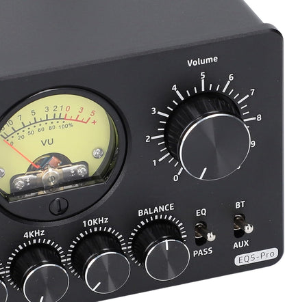 Fafeicy Audio 5 Band Equalizer, 5,0 EQ Voorversterker Gelijkmaker met Vintage VU -meter voor Thuisstereo, Computerluidsprekers, Versterkers