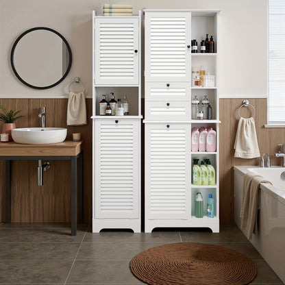 Modern Hoog Badkamerkast – Badkamermeubel – Opbergkast – Staande Kast – Opbergmeubel – Met Opvouwbare Waszak – 2 Deuren & 1 Lade – 6 Open Planken – Duurzaam Hout en Stof – Ruimtebesparend Design – Hoogte 68,58 cm