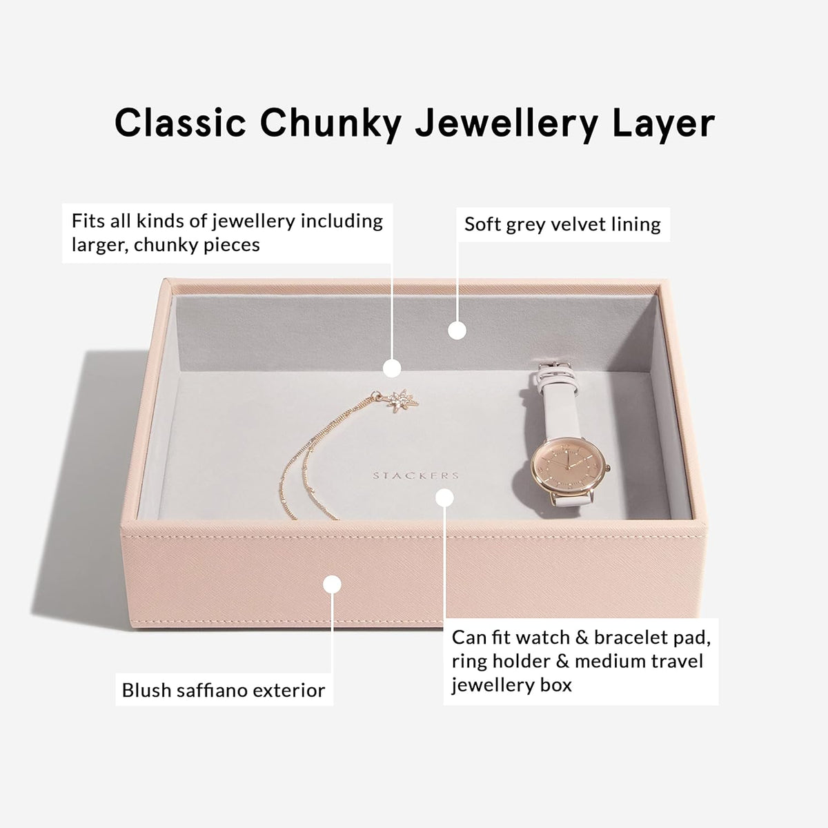 Stackers Blush Pink Classic Medium Jewellery Box, Set of 5