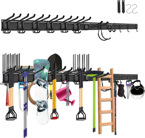Gereedschapsrek - Gereedschapwand - Gereedschaphouder - Wandhouder - voor Tuingereedschap - Elektrisch Gereedschap - met 4 Paneele - 12 Haken - Veelzijdige Haakconfiguratie - Robuust - voor Garage - Tuin - 162 cm - Zwart