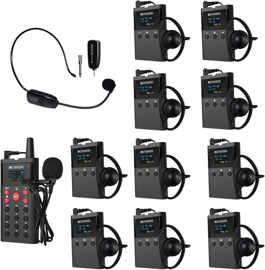Retekess TT127 Audio Whisper Tour Guide System, Tour Guide System, Uitlegmodus voor Twee Personen, On-Demandfunctie, 200 m, voor Museumtentoonstellingen(1 zenders 10 ontvangers)