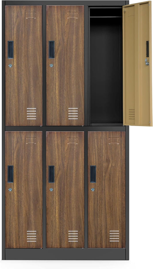 Jan Nowak Slotkast 3B2A waardevakkast, metalen kast, omkleedkast, 6 vakken, staalplaat, gepoedercoat, 185 cm x 90 cm x 45 cm (H x B x D) (antraciet-houtlook)